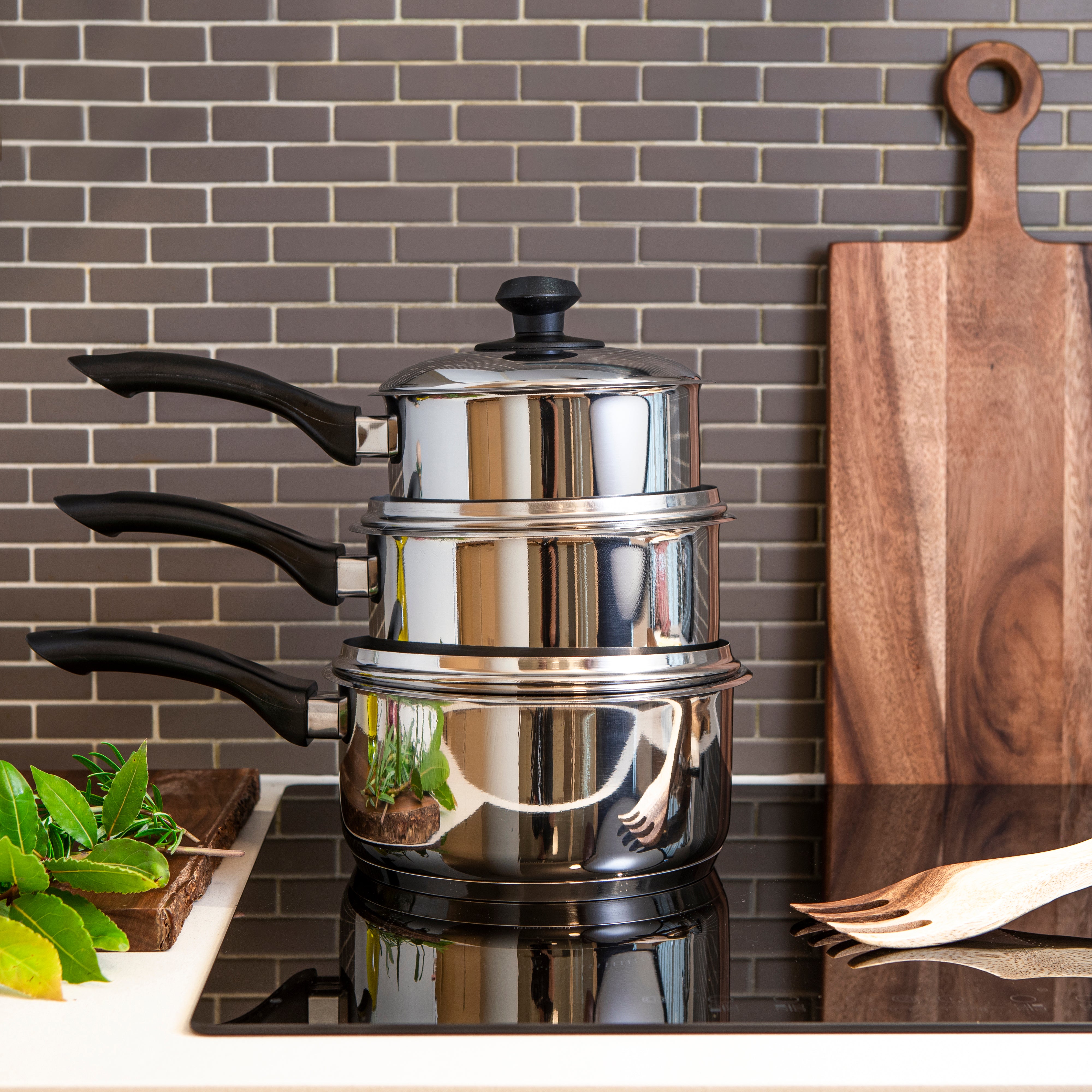 3pc Stainless Steel Sauce Pan Set (16/18/20cm)