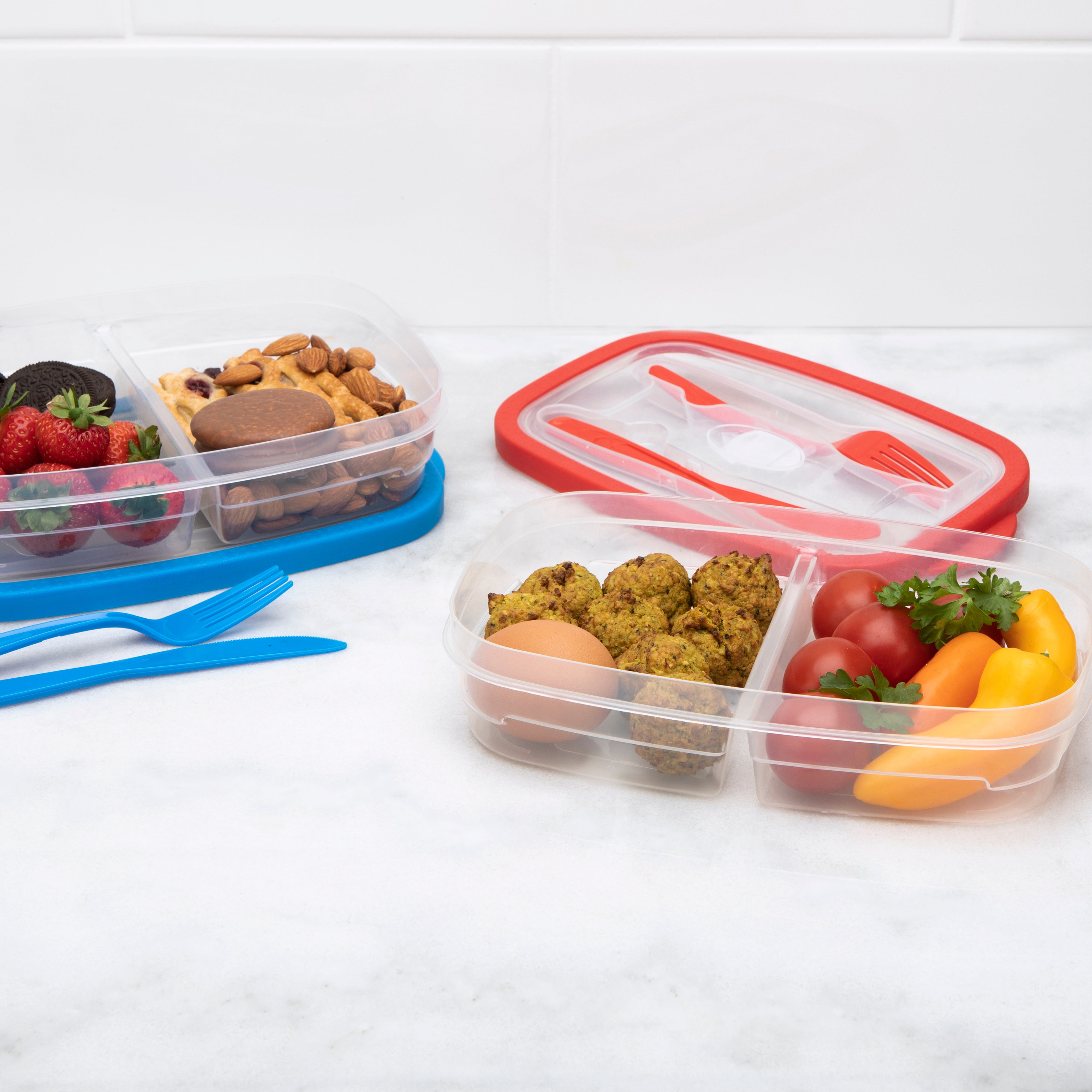Microwave Collapsible Lunch Box & Cutlery  (Red & Blue)